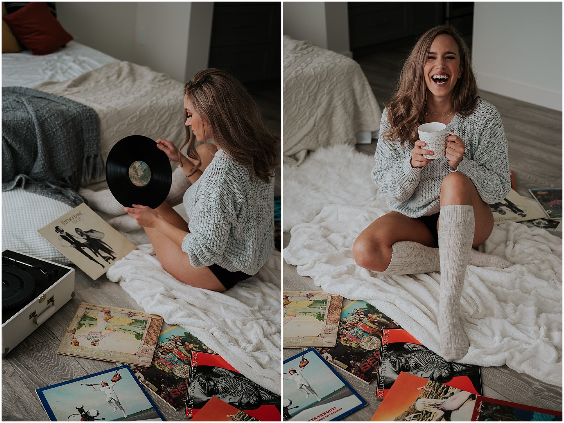 A woman poses for a boudoir photos with Emily Schutz Photography in Edmonton, Alberta, Canada.