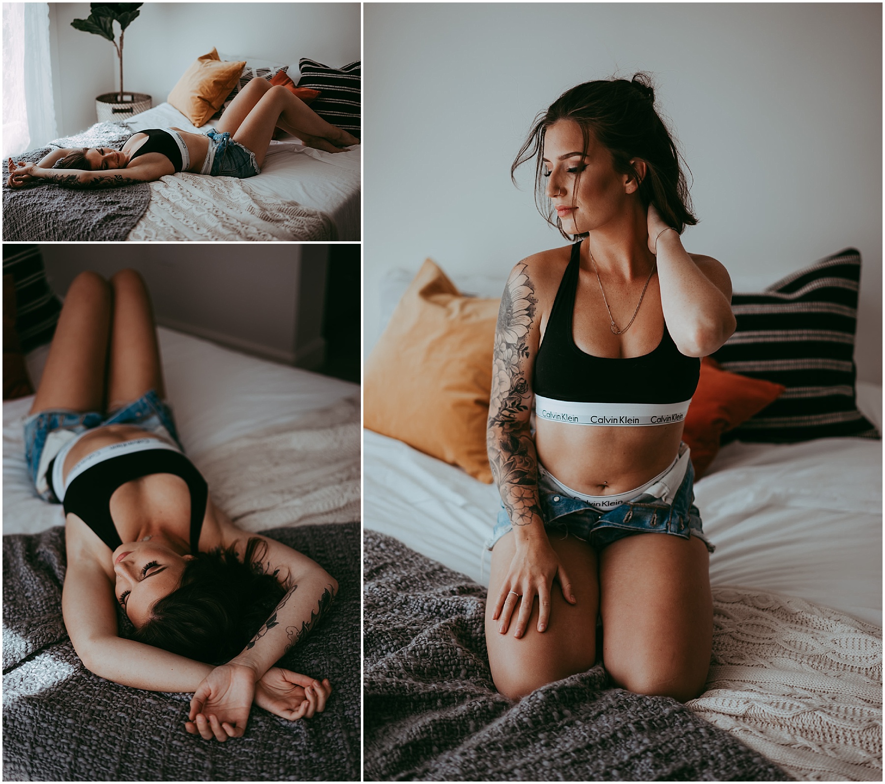 A woman poses for a boudoir photos with Emily Schutz Photography in Edmonton, Alberta, Canada.