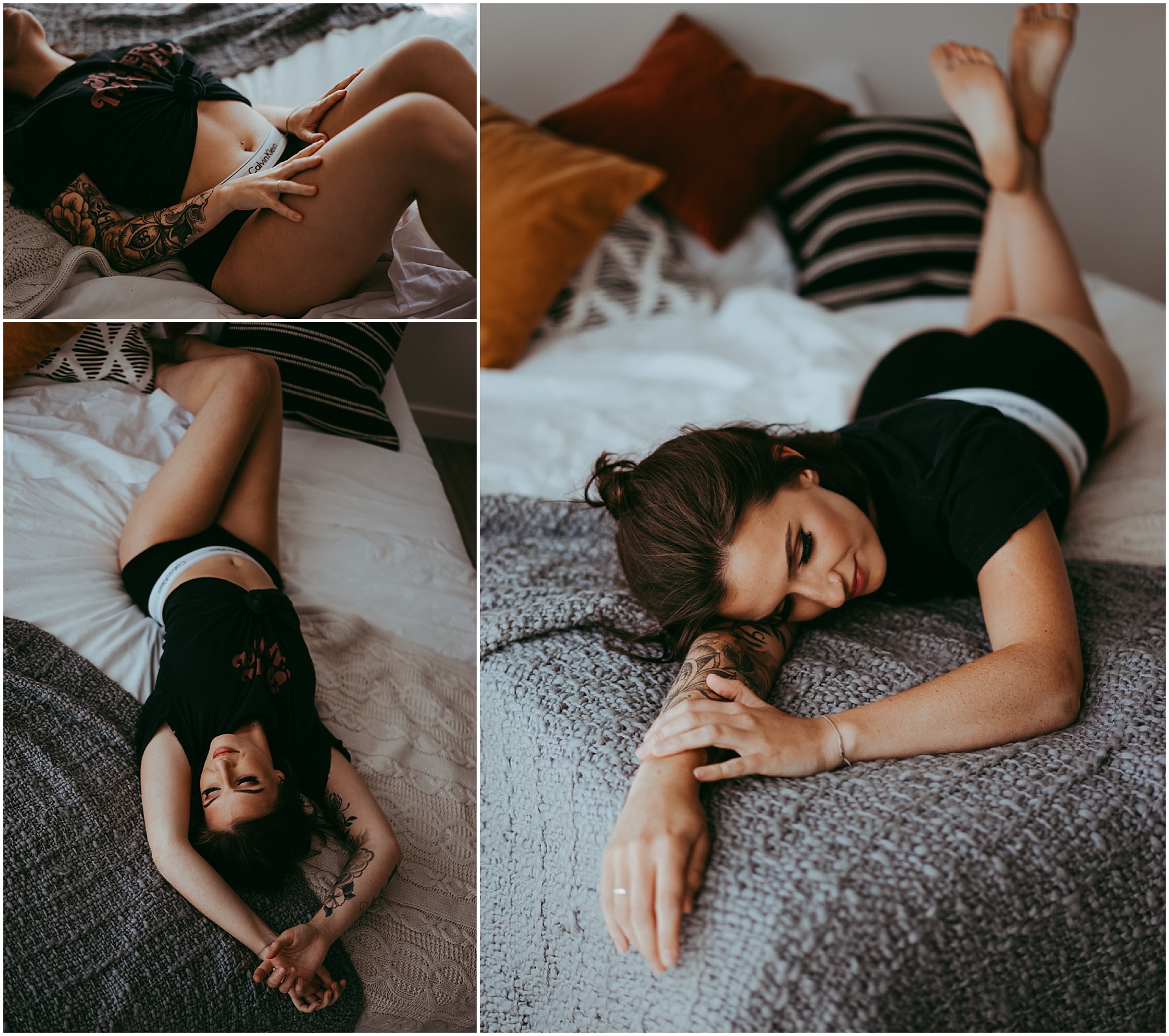 A woman poses for a boudoir photos with Emily Schutz Photography in Edmonton, Alberta, Canada.