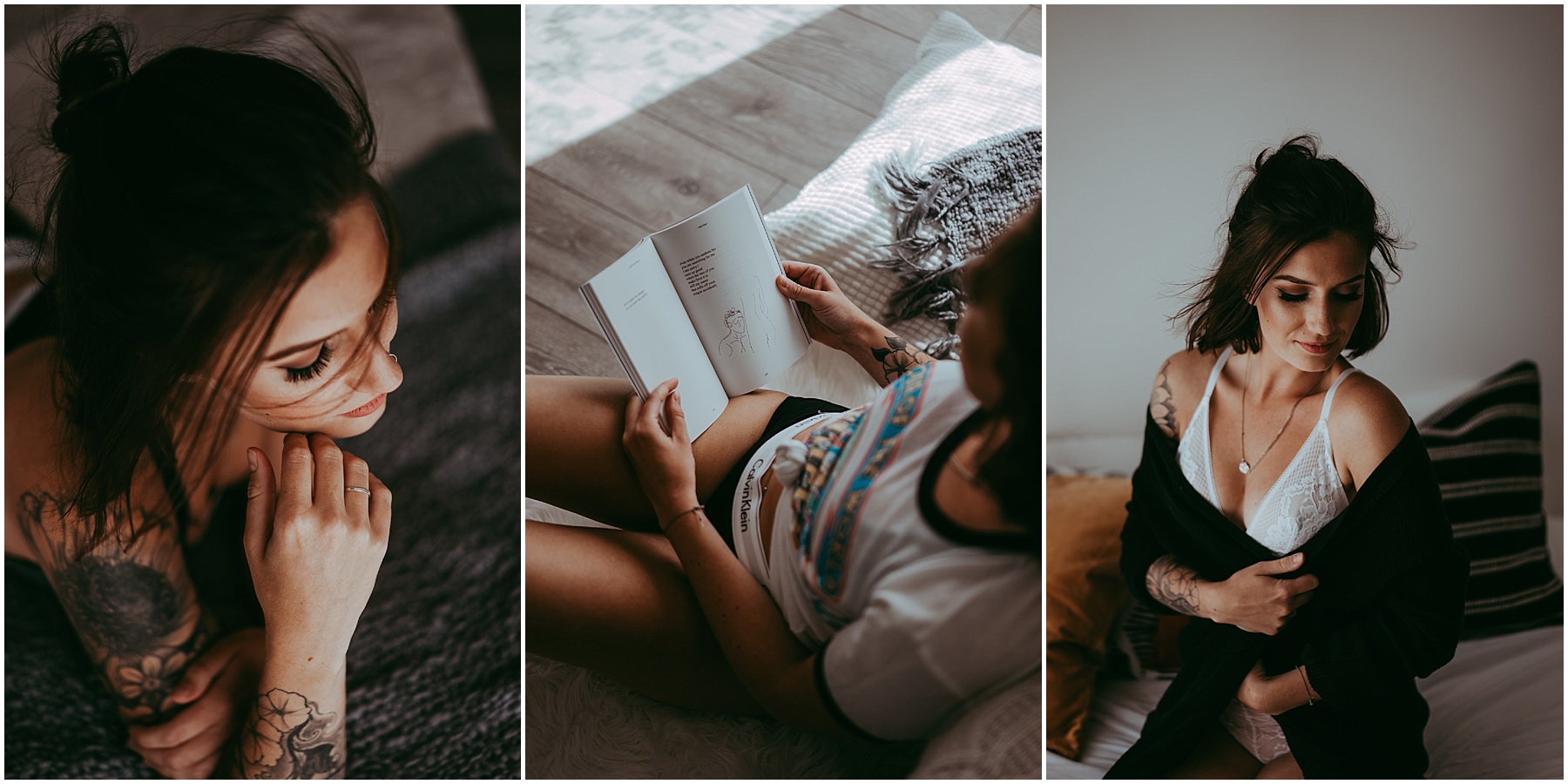 A woman poses for a boudoir photos with Emily Schutz Photography in Edmonton, Alberta, Canada.
